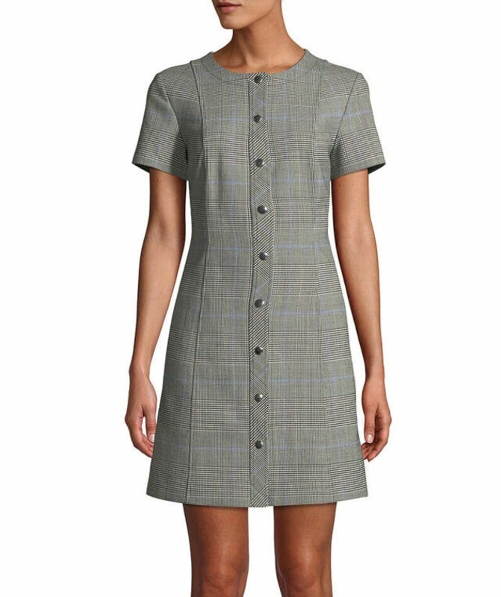 Theory Easy Snap Virgin Wool Blend Windowpane Portland Shift Mini Dress Sz 00-0